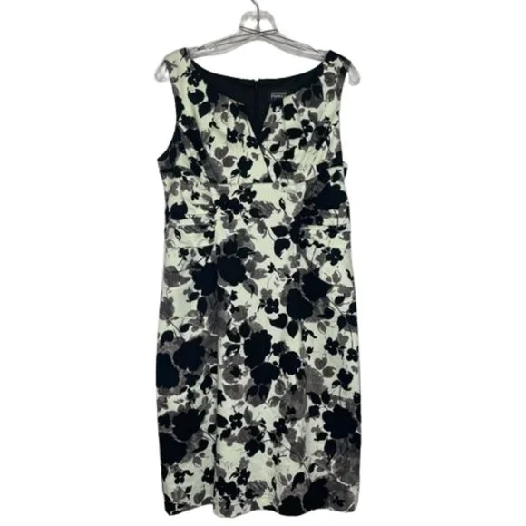 Adrianna Papell Petite black white gray floral sleeveless dress size 12P - Picture 1 of 11